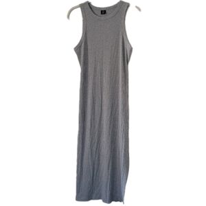 Women's Gray Ribbed Sleeveless Bodycon Midi Dress Size XL Side Slit Strechy Tank